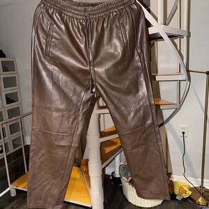Anthropologie Chocolate Faux Leather Cropped Pants